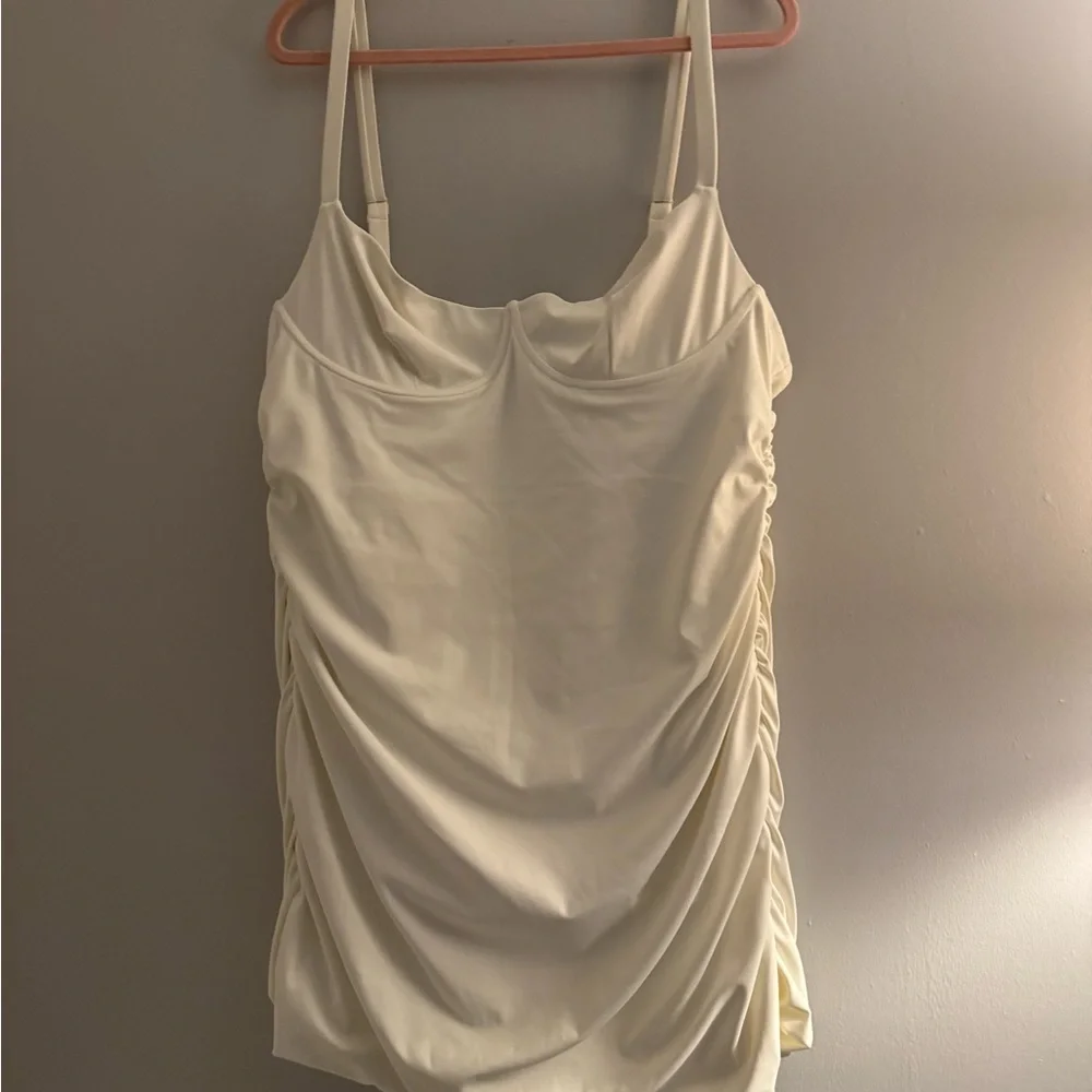 Skims White sculpting swim suit ruched one piece swimsuit